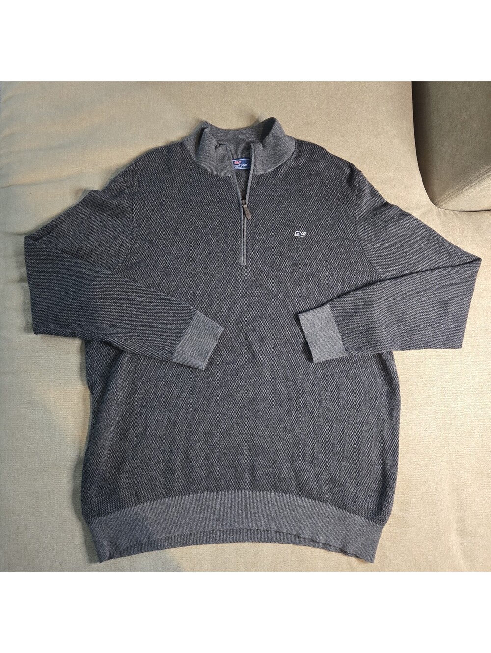 Vineyard Vines Quarter-Zip Cotton Blend Pullover Sweater Gray XL